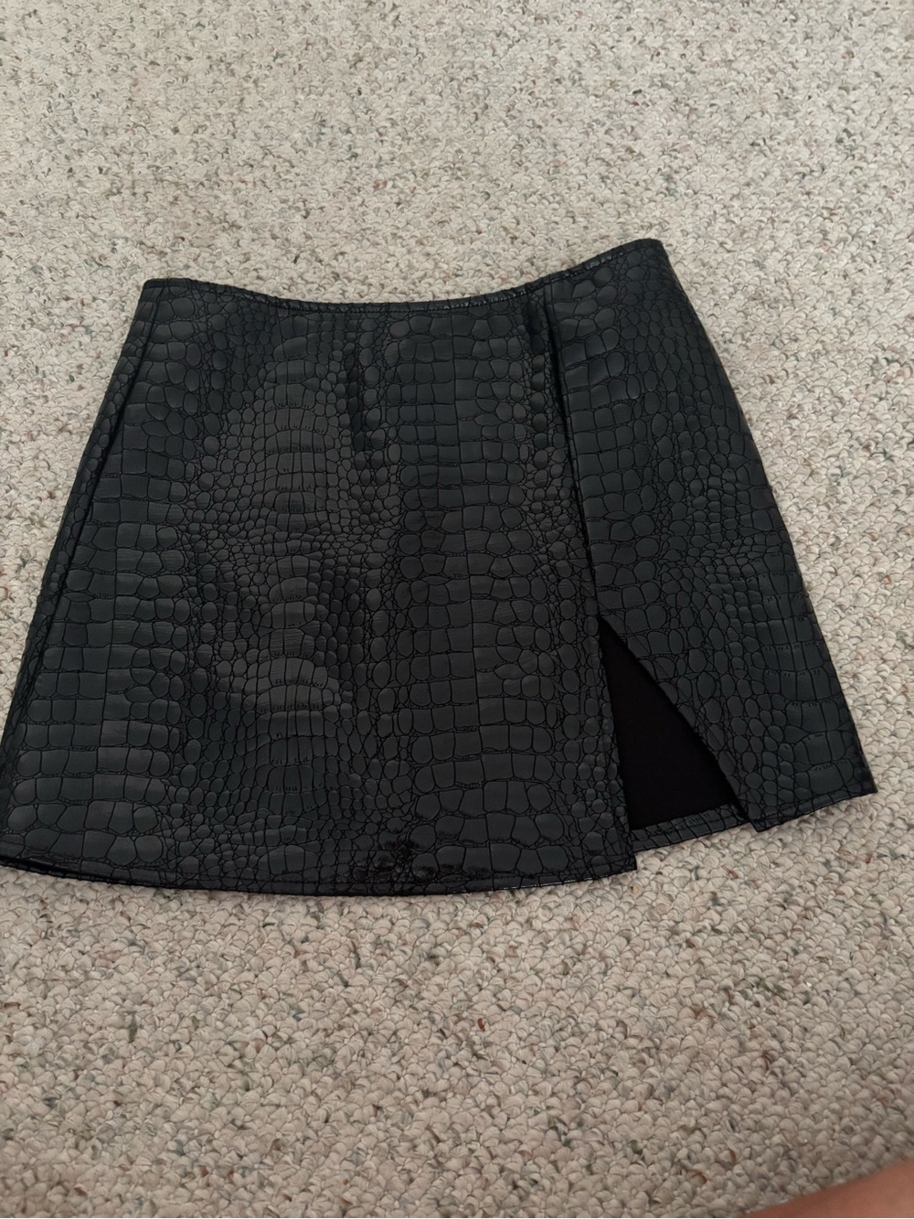 Princess Polly Black Croc-Embossed Mini Skirt with Side Slit